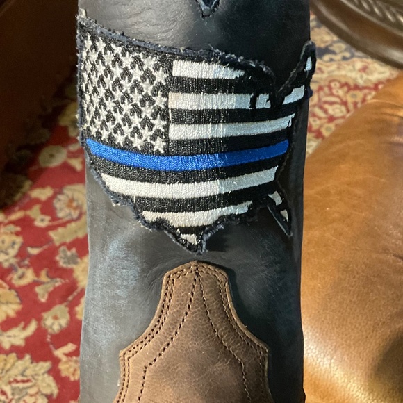 Dan Post Women's Thin Blue Line Leather Boots 8.5 NEW IN BOX Flag Patch Cowboy - Picture 3 of 12